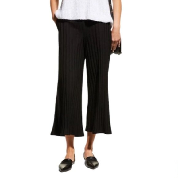 Eileen Fisher wide ribbed tencel pull on cropped pant black XXL - Picture 1 of 7